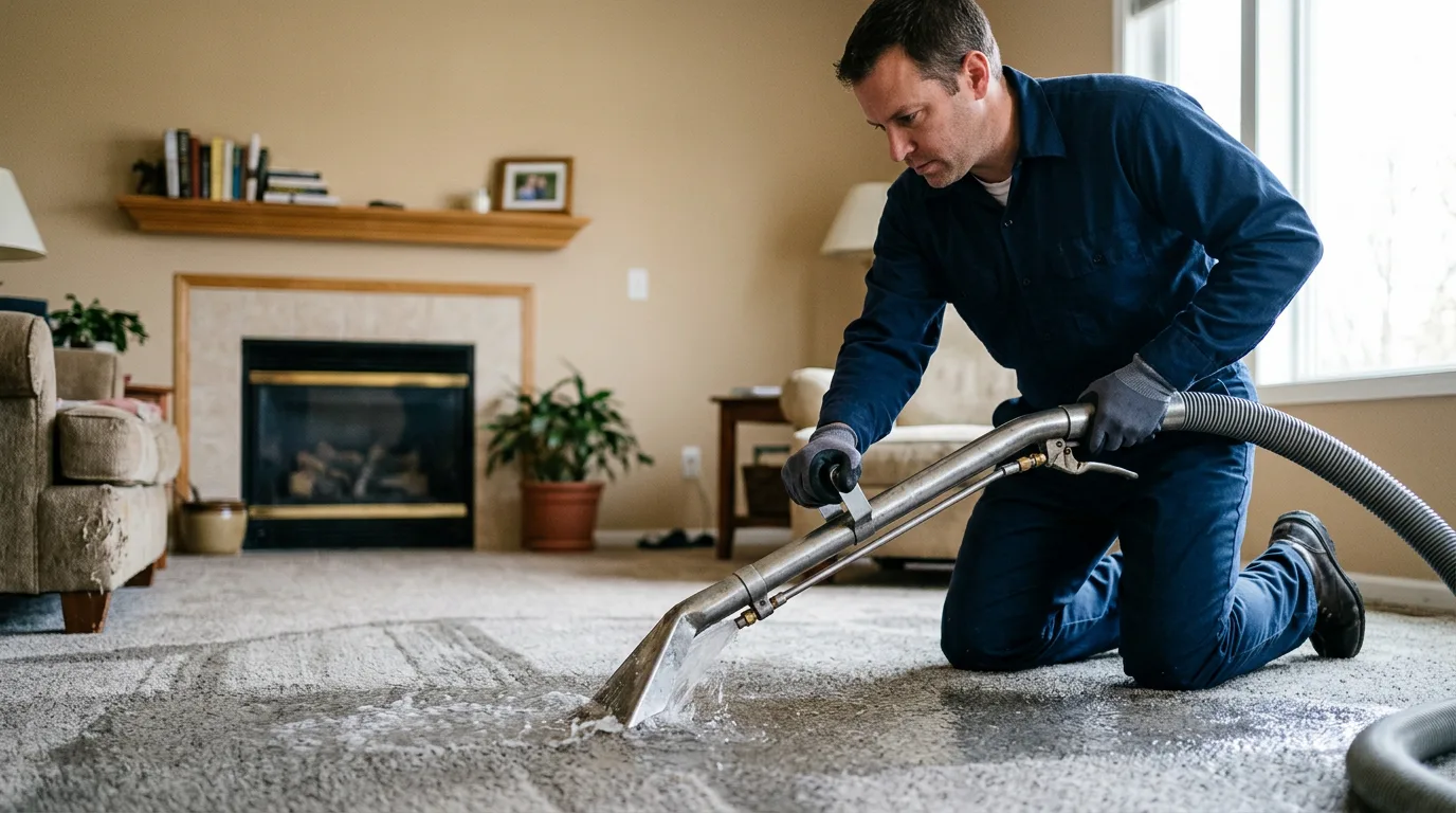 Water damage restoration technician working near Alexandria, MO
